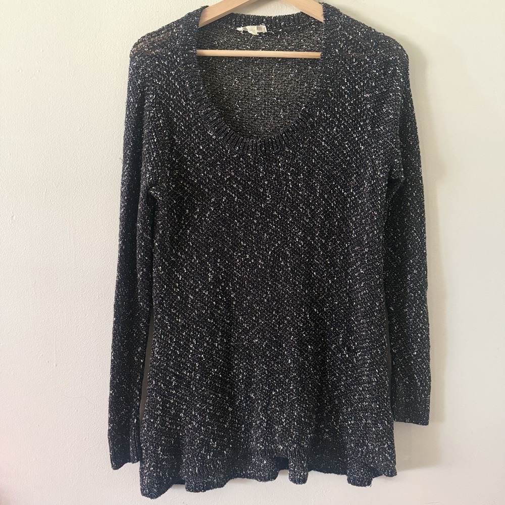 Eileen Fisher System Womens Sweater Large Black Organic Cotton Long Sleeve Flowy